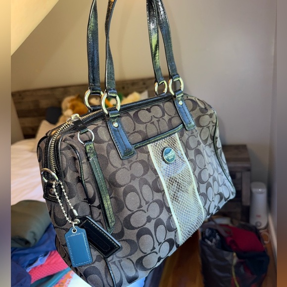 Coach Signature Stripe Python Carryall Handbag Black  H1380-F24884 - Picture 3 of 9